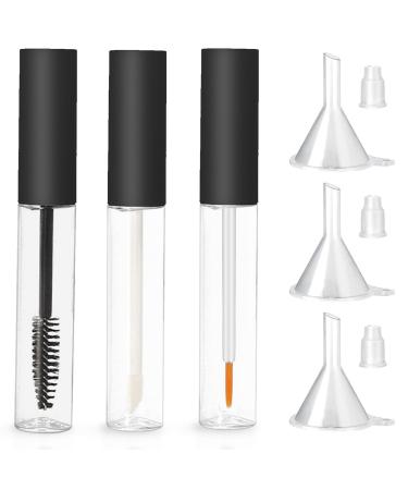 Set of 3/6 Mascara Tube Empty - Mascara Bottle and Wand Empty Glass 10ml Empty Mascara Tube and Wand Glass Amber Eyeliner Tube and Lip Gloss Tubes with Rubber Inserts and Funnels (1Set Black-b)
