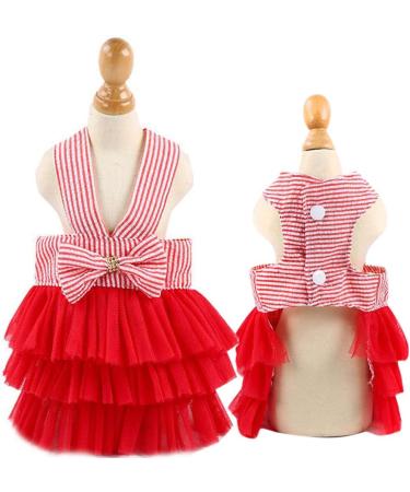 Tonsee Dog Tutu Dress with Bowknot - Striped Lace Princess Clothing for Small Dogs - Size S - Buy Online on GoSupps.com
