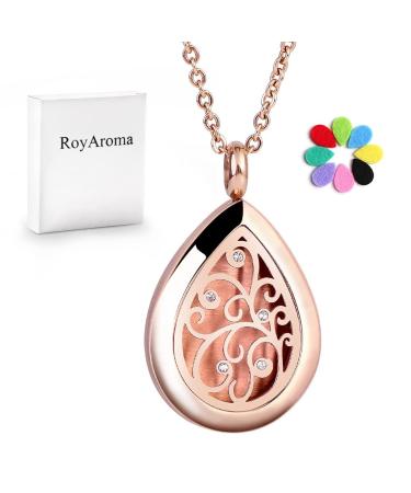 Rose Gold Aromatherapy Essential Oil Diffuser Necklace - Stainless Steel Pendant Locket for Women & Moms - Perfect Gift Jewelry - Buy Online on GoSupps.com