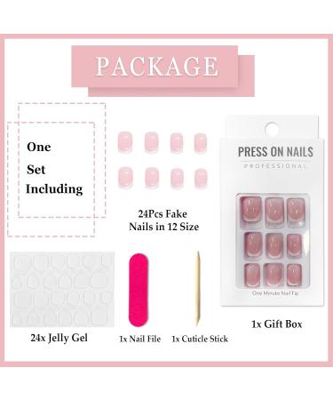 24Pcs French False Nails Short Square Press on Nails Nude Pink with White Border | Acrylic Full Cover Fake Nails for Women Girls - Buy Online on GoSupps.com