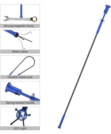 Housolution Magnetic Grabber Tool with LED Lights - Flexible Bendable Four-Claw Picker for Home Sink, Drain, and Litter Pick - Blue - Buy Online on GoSupps.com