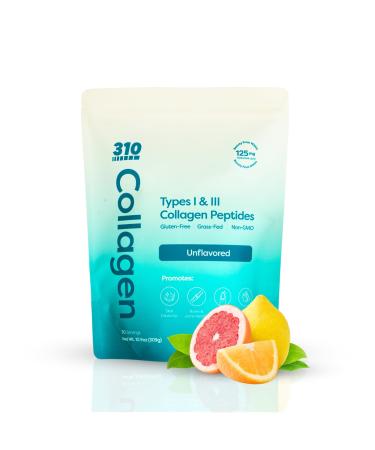310 Nutrition Hydrolyzed Collagen Peptides Powder for Women & Men - Grass-Fed Collagen Supplement w/Hyaluronic Acid Resveratrol Vitamin C D & E for Skin Hair and Nails - 30 SRV Unflavored
