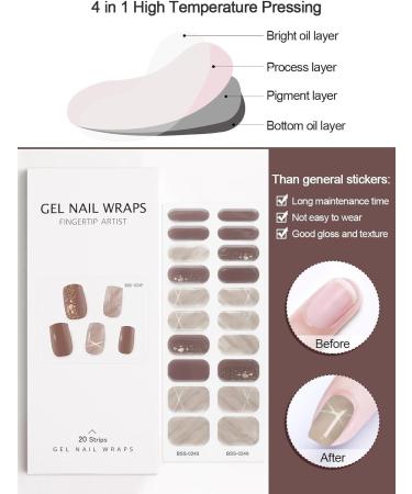 EBANKU 20 PCS Gel Nail Strips Nail Gel Polish Strips Full Wraps Adhesive Gel Nail Stickers with Nail File and Stick(UV/LED Lamp Required) (6) - Buy Online on GoSupps.com