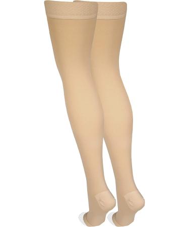 Amazon Basic Care Compression Stockings 20-30 mmHg Support | Thigh Length Hose | Open Toe | Beige | Medium Size (Previously NuVein) - Buy Online on GoSupps.com