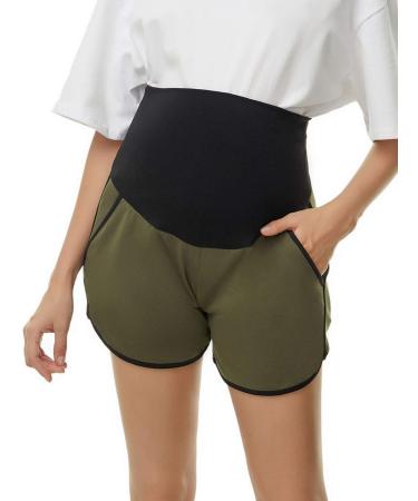 Love2Mi Women's Maternity Tights Leggings Versatile Comfy Pants Stretch Pregnancy Trousers L Black/ Green