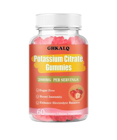 Potassium Citrate Gummies 2000mg Potassium Supplement for Men & Women Support Muscle Electrolyte Balance Vegan Gluten Free Sugar Free Strawberry Flavor 60 Count(Pack of 1)
