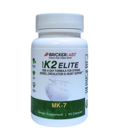 Bricker Labs K2 Elite Vitamin K2 MK-7 Supplement 160mcg Supports Bone & Heart Health Calcium Absorption & Circulation Non-GMO 60 Capsules