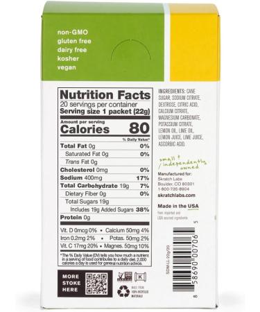 SKRATCH LABS Sport Hydration Drink Mix Carbohydrate and Electrolyte Powder 20x22g Lemon + lime Endurance training competition Glutenfree Vegan Keto - Buy Online on GoSupps.com