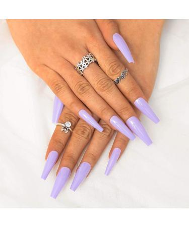 Sethexy Long Ballerina False Nails - 24 Shiny Acrylic Coffin Press-On Nail Tips in Taro Purple for Women & Girls - Buy Online on GoSupps.com