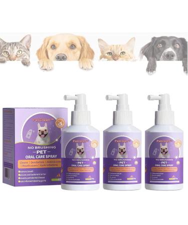 Pet Clean Teeth Spray Petry Teeth Cleaning Spray for Dogs & Cats Natural Breath Freshener For Dogs Cats Pet Oral Care Spray Targets TartarPlaque (3Pcs)