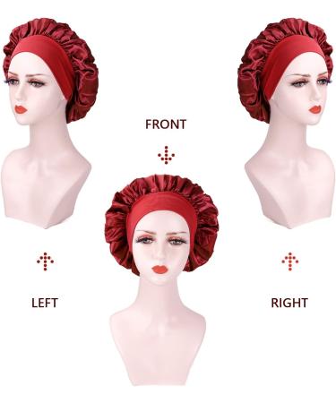 AliLeader Silk Bonnet for Sleeping 2Pcs - Colorful Satin Sleep Cap for Curly Hair - Black/Wine - Buy Online on GoSupps.com