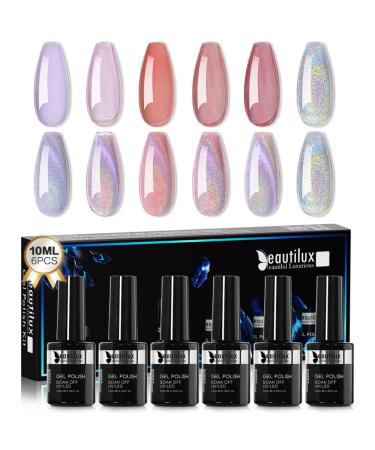 Beautilux Rainbow Cat's Eye 1 bottle + 5 nude colors gel nail polish set Dream Rainbow Cat's Eye Magnetic UV gel sparkling Auroras laser nail art half-permanent LED nail art gel (6x10ml) BCM-BN-02