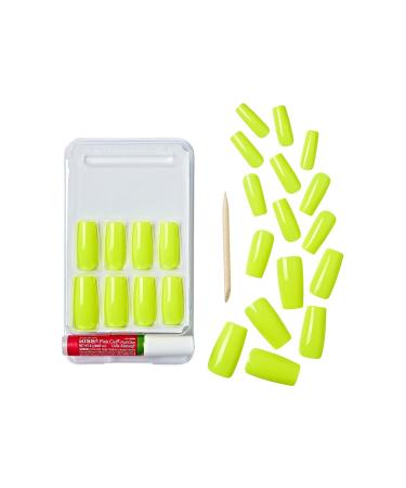 GoldFinger Neon Yellow False Nails Kit | Long Square Shape Fake Nails with Manicure Stick & Glue | Trendy Long-Lasting Glue-On Nails - Buy Online on GoSupps.com