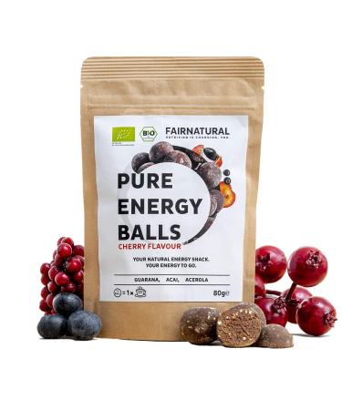 Energy Balls Bio 1 Ball looks like 1 coffee Alternative to Energy Rail & Energy Drink with Guarana Acai Datteln-Natural Booster with cherry taste (80g)