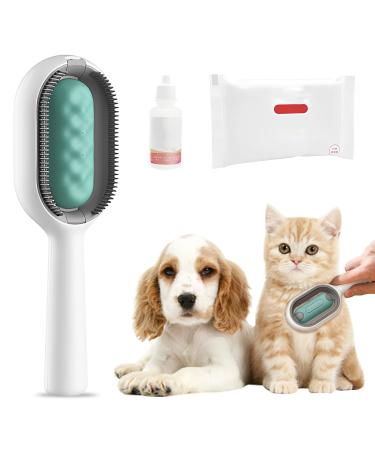 Dog brush with water tank cat brush with wet wipes cleaning brush for animal hair multifunctional pet cleaning hair removal comb ideal for massage care and removing hair (long hair/blue)