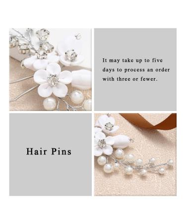 Silver Pearl Flower Bride Wedding Hair Pins | Rhinestone Bridal Headpiece for Women and Girls (Pack of 2) - Buy Online on GoSupps.com