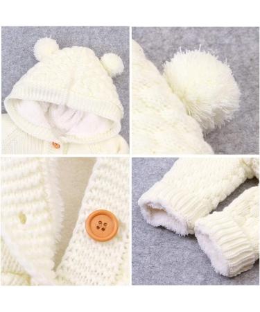 VICROAD Baby Hooded Knitted Romper | Unisex Onesie 18-24 Months | Warm Sweater Jumpsuit Outfit in Beige - Buy Online on GoSupps.com