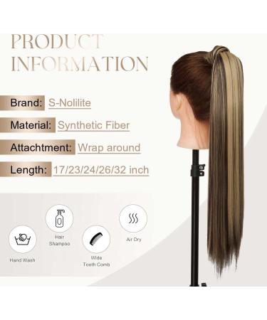 S-noilite Trendy 23 Inch Straight Wrap Around Ponytail Clip in Hair Extension - Dark Brown & Ash Blonde - Buy Online on GoSupps.com