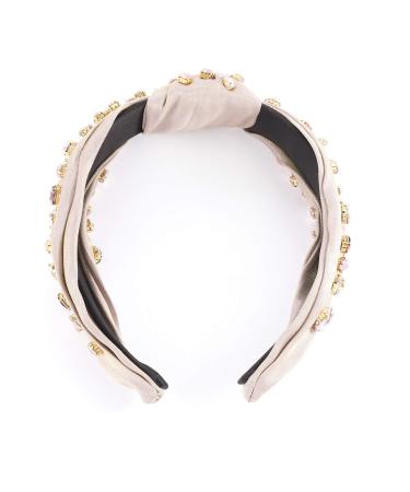 Crystal Velvet Cross Knotted Turban Headband with Colorful Rhinestones - Wide Hair Band Hoop for Women and Girls in Brown - Buy Online on GoSupps.com