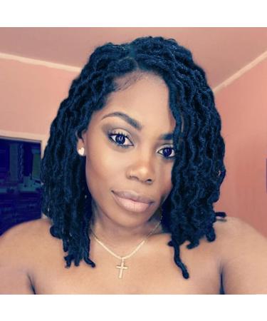 FAVE Short Braided Wigs for Black Women Black Short Dreadlock Wigs Afro Braids Curly Synthetic Hair Nu Faux Locs Wigs for Black Women (Black)