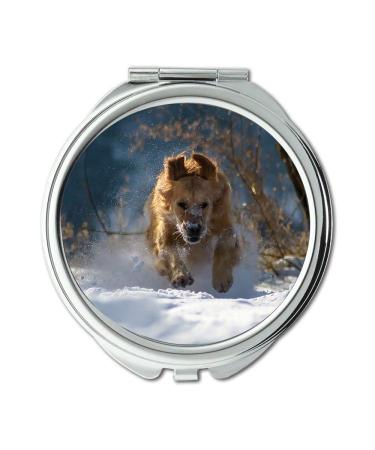 YENDOSTEEN Mirror Travel Mirror Dog Winter Snow Nature Animal Fun Play Run pocket mirror portable mirror