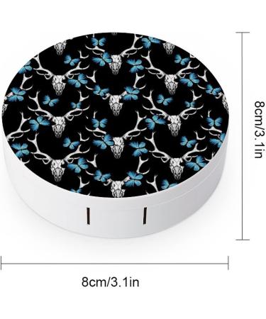 Deer Skull And And Blue Butterfly Round Case For Contact Lens Kit Storage Box with Mirror Printed - Buy Online on GoSupps.com