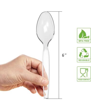 Clear Plastic Spoons Heavy Duty Disposable Cutlery for Party Supply Pack of 80 - Buy Online on GoSupps.com
