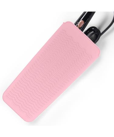 Hair Iron Mat Pouch Heat Resistant Mat for Flat Iron and Curling Iron Portable Travel Silicone Hair Straightener Mat and Cover for Hair Waving Iron and Hot Hair Styling Tools (Pink)