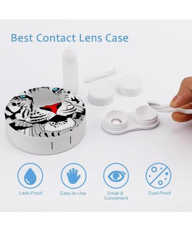 Abstract White Tiger Round Contact Lens Storage Case | Portable Box Kit with Mirror - Cute & Functional - Buy Online on GoSupps.com