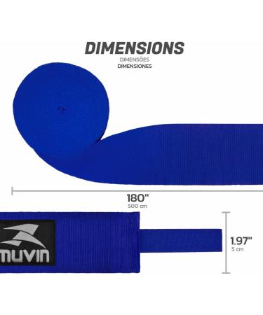 Muvin Boxing Hand Wraps - 180 Inches Semi-Elastic Blue - 1 Pair for Men & Women | Kickboxing, Muay Thai, MMA, Krav Maga - Combat Sports - Buy Online on GoSupps.com