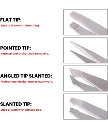 Professional Stainless Steel Eyebrow Tweezers Set - 4 Pieces with Travel Case by Hobri International - Perfect Beauty and Personal Care Tool - Buy Online on GoSupps.com