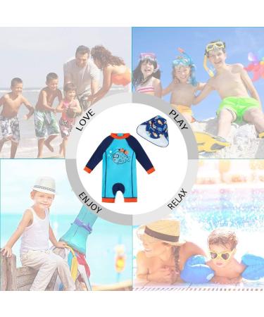 UPF 50+ Baby Boy Swimwear Set with Sun Hat | Infant/Toddler One Piece Zip Swimsuit | 18-24 Months Blue Fish Design - Buy Online on GoSupps.com