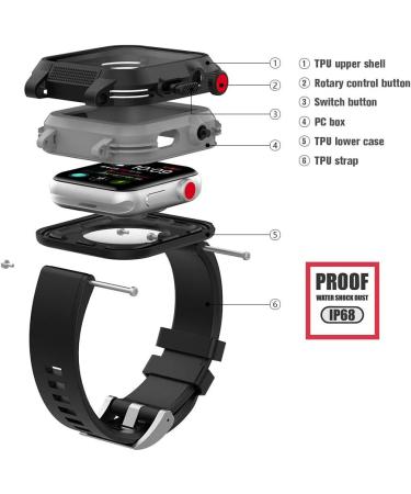 ShellBox Waterproof Apple Watch Case 42mm Series 3 & 2 | Premium Silicone Band | Built-in Screen Protector | Slim Drop/Shock Proof | Black - Buy Online on GoSupps.com