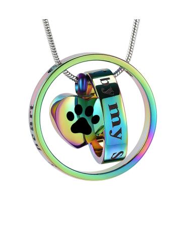 Forever in my heart no longer on my side of pet cremation jewelry for ashes from dog/cat funeral keeper necklace paw print memorial necklace colorf-black paw