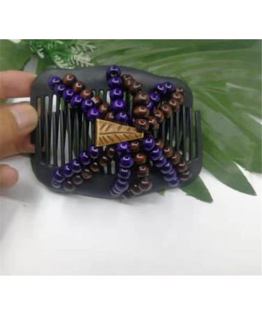 Magic Hairstyle Comb Imitation Wood Double Row Comb Double Row Clip Wooden Beads Elastic Hair Comb Ladies Hair Accessories Purple - Buy Online on GoSupps.com