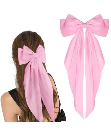 Wllhyf hair clips with a large loop long cock French band hairpins soft silky satin hair clip 90s loop clips for party women and girls (pink)