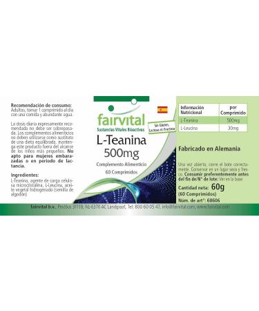 Fairvital L-Theanine 500mg Vegan Tablets - High Dosage - 90 Count - Amino Acid Supplement - Buy Online on GoSupps.com