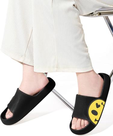 NEQTSUM Smiley Face Slippers | Pillow Slides Sandals for Women/Men | Indoor/Outdoor Spa Shoes | Quick Drying EVA Cloud Slippers - Black - Buy Online on GoSupps.com