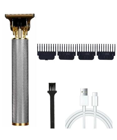 Yamloveme Trimmer Professional Cordless Hair Clipper Electric Razor Shavers Zero Gapped T Blade Liners Grooming Hair Cutting Kit with Guide Combs Mens Gifts (Silver)
