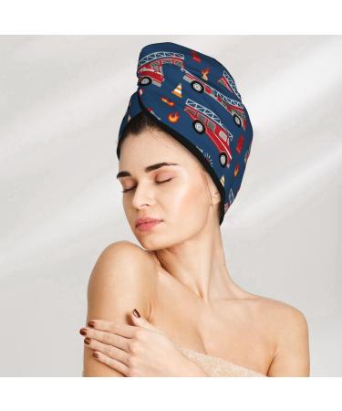 Hair Towel Wrap - Quick Drying Turban with Button | Fire Truck Design | Perfect for Fast Hair Drying - Buy Online on GoSupps.com