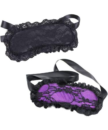 Sexy Lace Padded Eye Mask Set - Black/Purple Masquerade Blindfolds - Buy Online on GoSupps.com