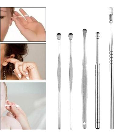 5Pcs Stainless Steel Earwax Remover Tool Set | Easy-to-Use Ear Cleaning Kit for Home | Portable Ear Spoon Cleaner for Ear Canal - Buy Online on GoSupps.com