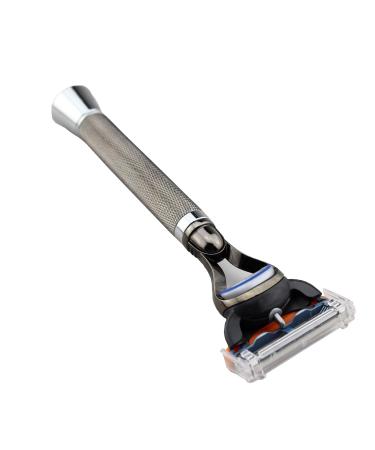 Chrome Metal Anti-Slip Handle Manual Razor - 5 Blades with Microfin Technology | Silver | International Shipping Available - Buy Online on GoSupps.com