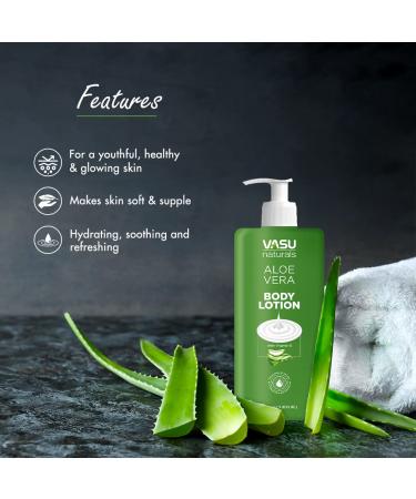 Vasu Naturals Aloe Vera Body Lotion | Hydrating & Refreshing | Aloe Shea Butter & Vitamin E | 350ml for Youthful Glowing Skin - Buy Online on GoSupps.com