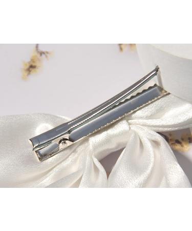 Furling Pompoms Bow Hair Clips - White Satin Ribbon Bows for Women & Girls | Hair Accessories for Party, Wedding, Prom | 2pcs Set - Buy Online on GoSupps.com