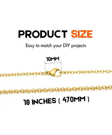 20 Pack Gold Plated Stainless Steel Cable Chain Necklace Bulk - 18 Inches - Jewelry Making - Buy Online on GoSupps.com