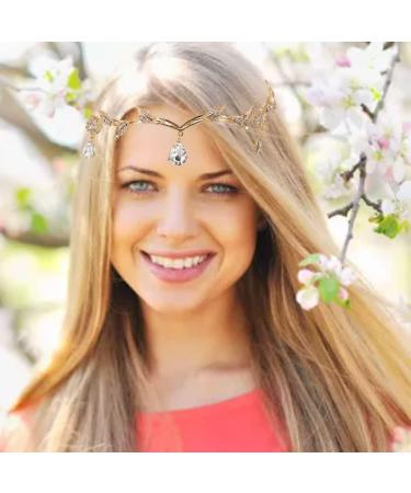 Hand-Woven Veil Accessories Headband Rhinestone Leaf Headband Golden Wedding Head Chain With Teardrop Crystal Leaf Hair Vine - Buy Online on GoSupps.com