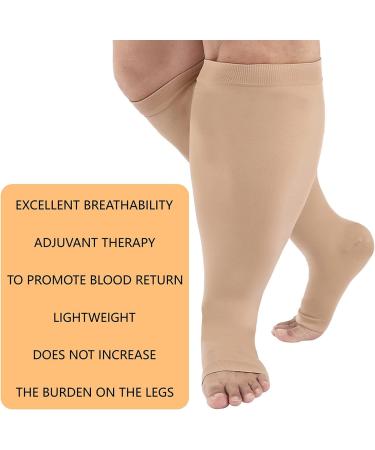 Toe-Free Compression Stockings - Oversize 4-7XL Wide Calf Unisex Knee-High 20-30 mmHg Support Socks - Soft & Comfortable Beige - Buy Online on GoSupps.com