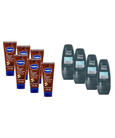 Vaseline Cocoa Butter Cream 6-Pack and Dove Men Clean Comfort Deodorant 4-Pack Bundle 1.41 FL Oz and 1.7 Fl Oz Glow + Roll on Deodorant
