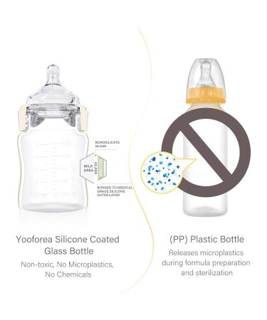 Yooforea Silicone Coated Glass Baby Bottle 0M+ with Slow Flow Nipple - Anti-Colic, Wide Neck Design - Shatter Protection, BPA BPS PVC Free - 3 Ounce Cream Bottle - Buy Online on GoSupps.com